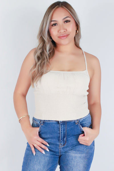 Jeans Warehouse Hawaii - S/L SOLID WOVEN TOPS - SLEEVELESS SMOCKED WAIST TOP | By FINAL TOUCH