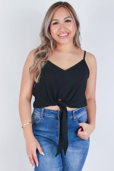 Jeans Warehouse Hawaii - S/L SOLID WOVEN TOPS - SLEEVELESS TIE FRONT CROP TOP | By FINAL TOUCH