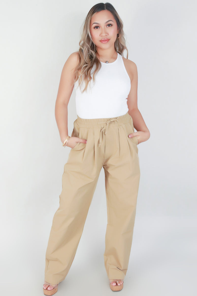 Jeans Warehouse Hawaii - SOLID WOVEN PANTS - BAGGY ELASTIC WAIST PANTS WITH POCKETS | By OLIVACEOUS