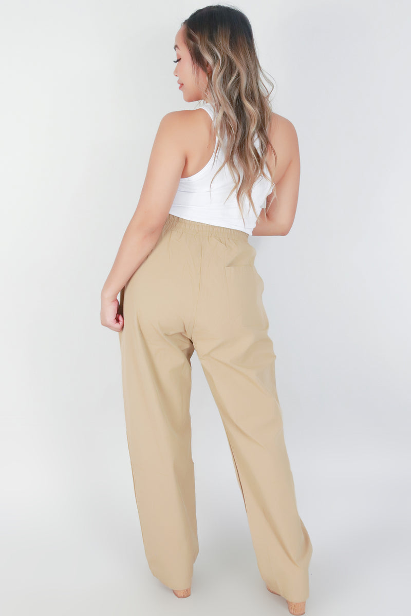 Jeans Warehouse Hawaii - SOLID WOVEN PANTS - BAGGY ELASTIC WAIST PANTS WITH POCKETS | By OLIVACEOUS