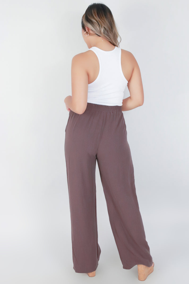 Jeans Warehouse Hawaii - SOLID WOVEN PANTS - EXPOSED POCKET LINEN PANTS | By OLIVE & CO