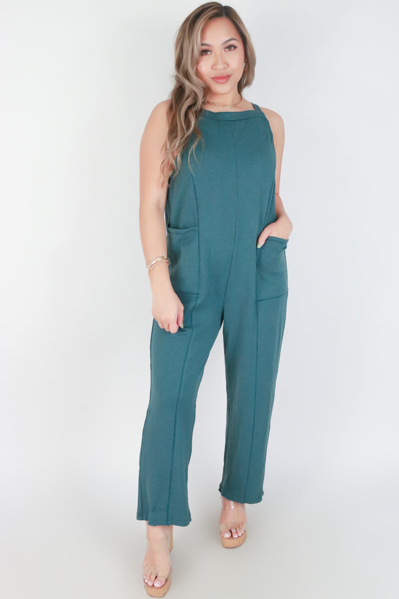 Jeans Warehouse Hawaii - SOLID JUMPERS - NO WAIST TIE BACK JUMPSUIT | By MUSTARD SEED