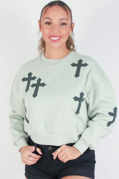 Jeans Warehouse Hawaii - SOLID LONG SLV TOPS - CROSS MY HEART SWEATER | By ORGANIC GENERATION