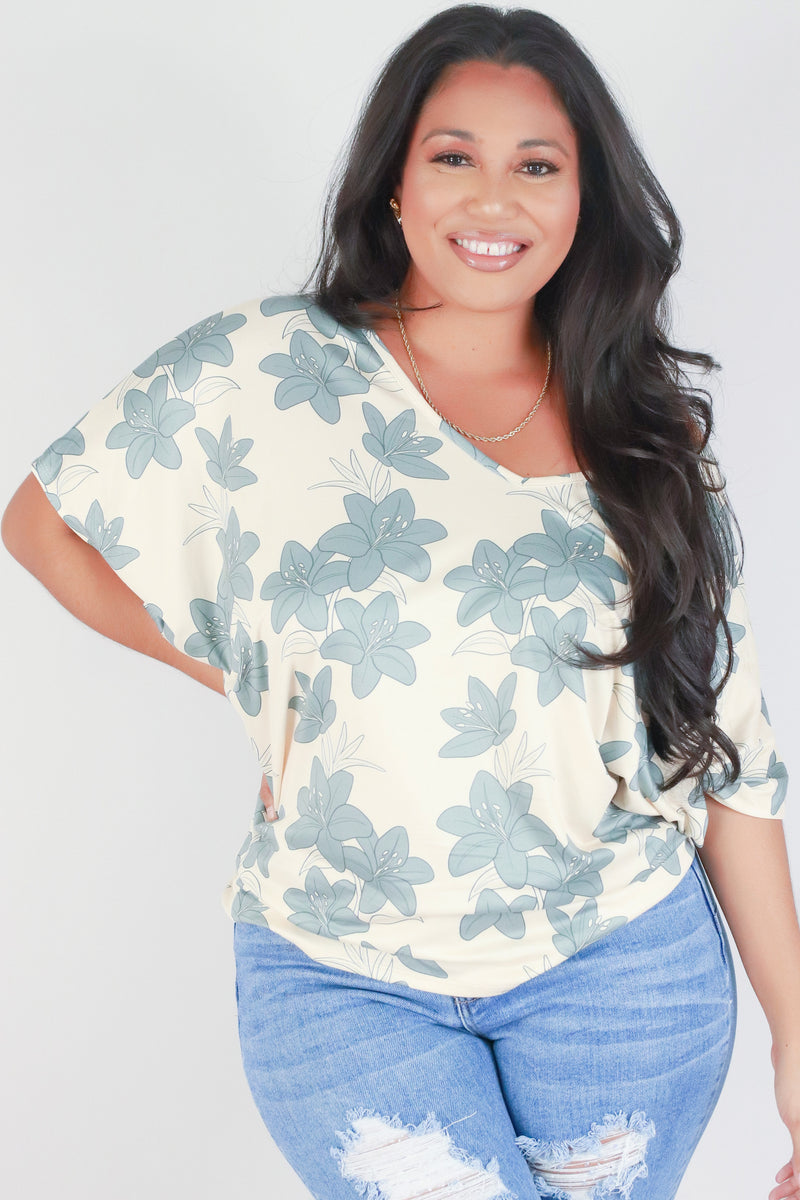 Jeans Warehouse Hawaii - PLUS PRINTED S/S - LILY DOLMAN TOP | By LUZ