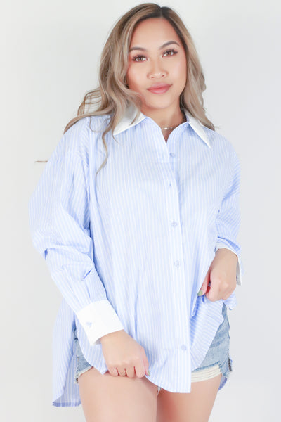 Jeans Warehouse Hawaii - 3/4 & L/S PRINT WOVEN TOPS - OVERSIZED LONGSLEEVE BOYFRIEND SHIRT | By MUSTARD SEED