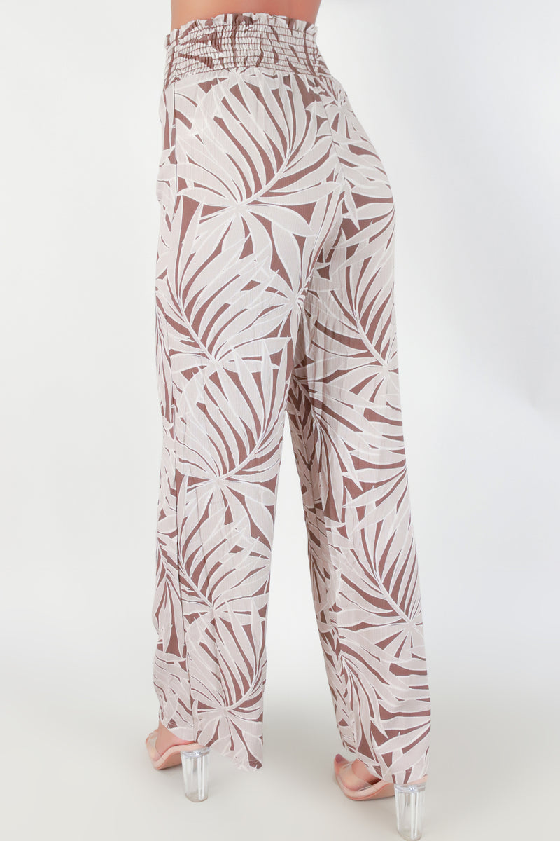 Jeans Warehouse Hawaii - PRINT WOVEN PANTS - SMOCKED WAIST LEAF PRINT PANTS | By LUZ