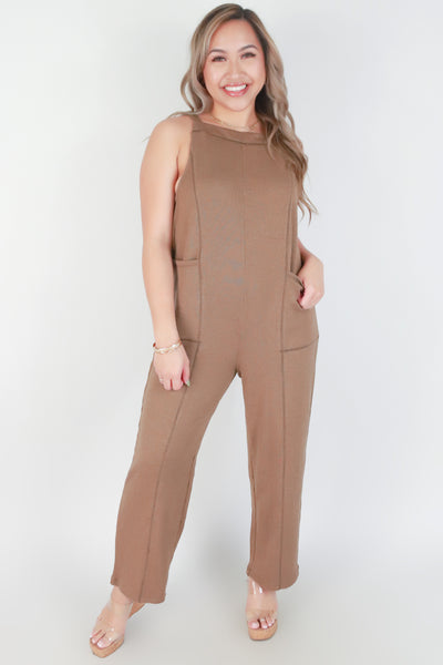 Jeans Warehouse Hawaii - SOLID JUMPERS - NO WAIST TIE BACK JUMPSUIT | By MUSTARD SEED