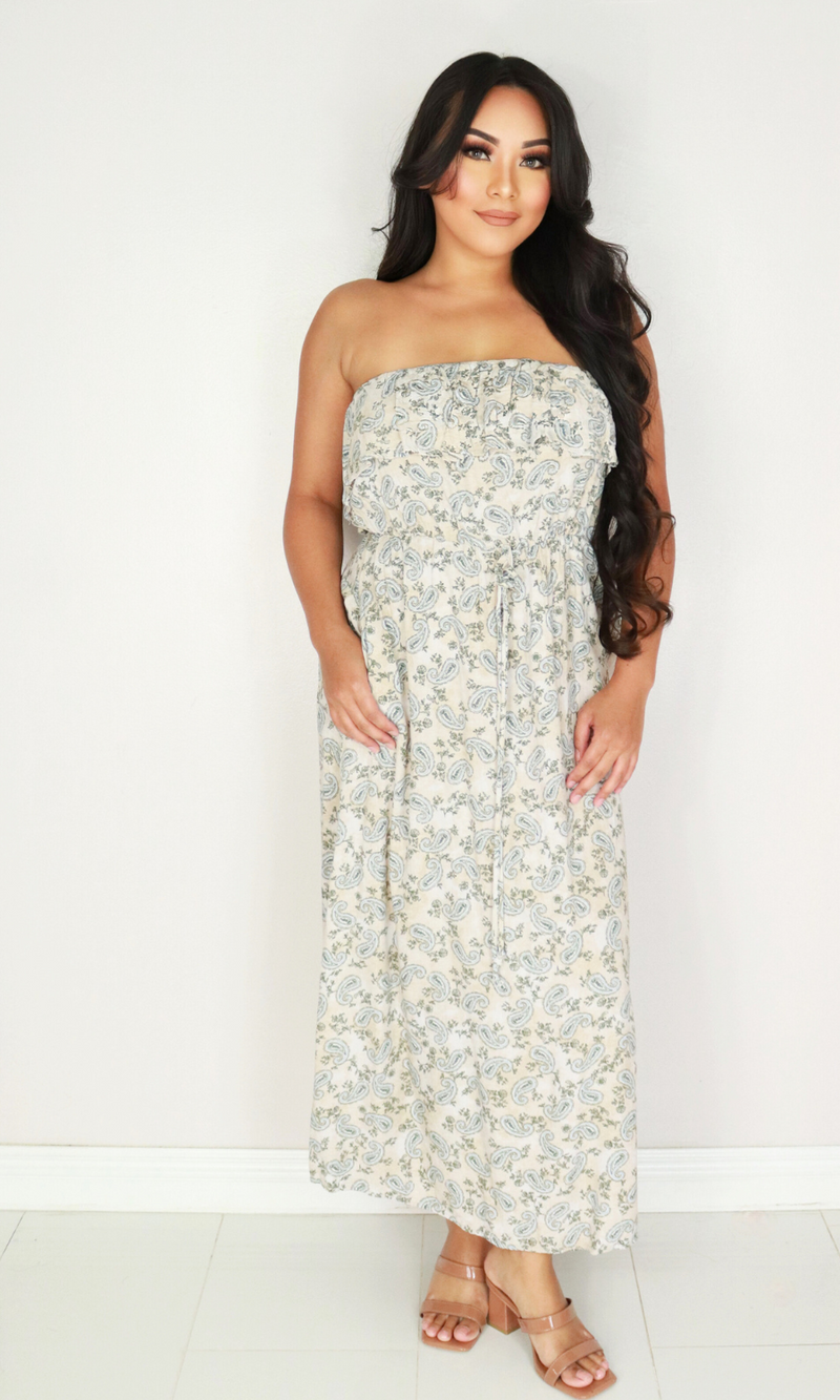 Jeans Warehouse Hawaii - PRINT LONG DRESSES - RUFFLE TOP TUBE MAXI DRESS | By FINAL TOUCH