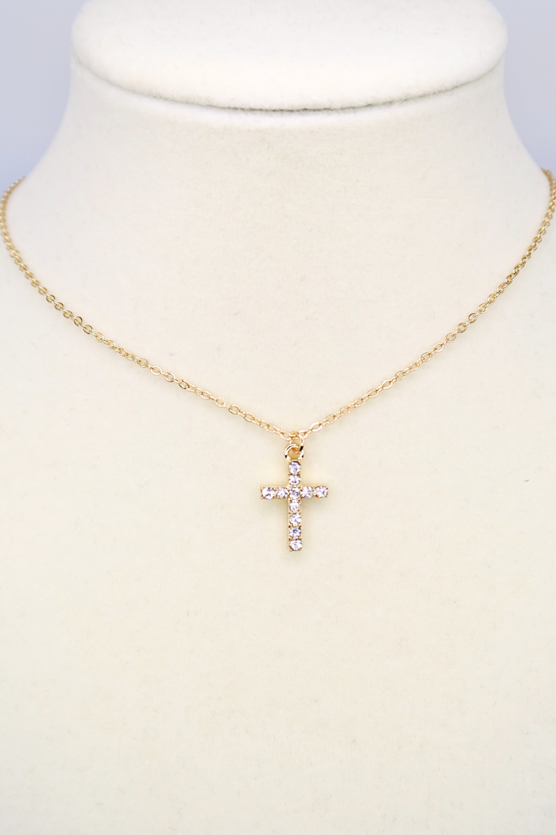 Jeans Warehouse Hawaii - NECKLACE SHORT PENDANT - RHINESTONE CROSS NECKLACE | By PRINCE CO