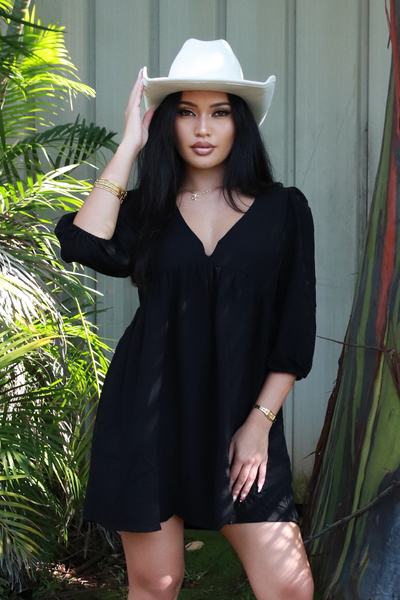 Jeans Warehouse Hawaii - SOLID SHORT DRESSES - LONG SLEEVE TIERED DRESS | By MILLIBON