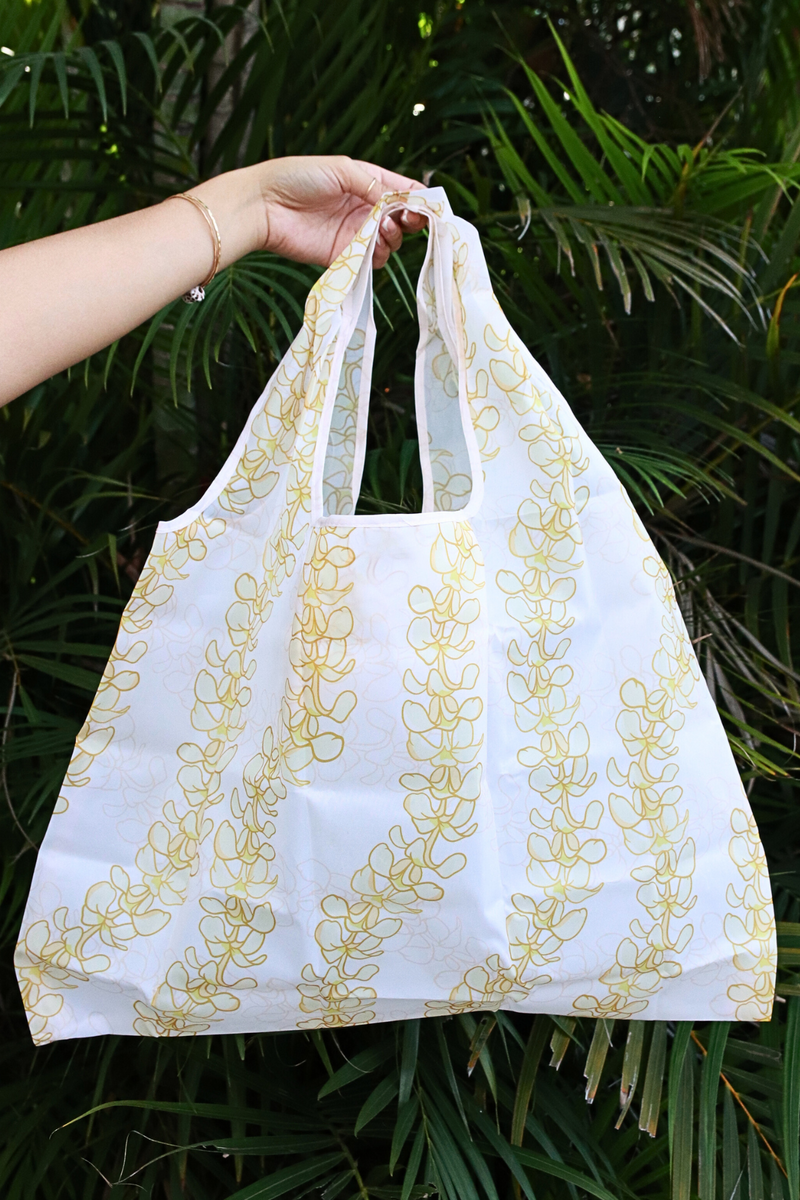 Jeans Warehouse Hawaii - TOTES - PLUMERIA FOLDABLE REUSABLE BAG | By GREENWELL PROMOTIONS LTD