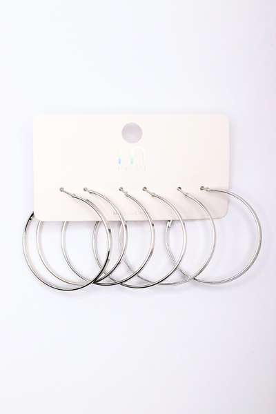 Jeans Warehouse Hawaii - MULTI ON CARD - 3 PAIR SILVER HOOPS | By ODIN FASHION CORP