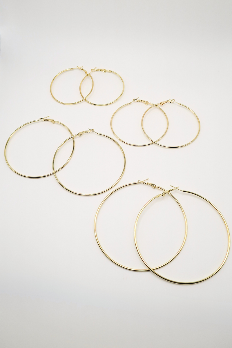 Jeans Warehouse Hawaii - BASIC HOOPS - 4 PAIR GOLD MULTISIZE HOOPS | By NURI IMPORT INC.