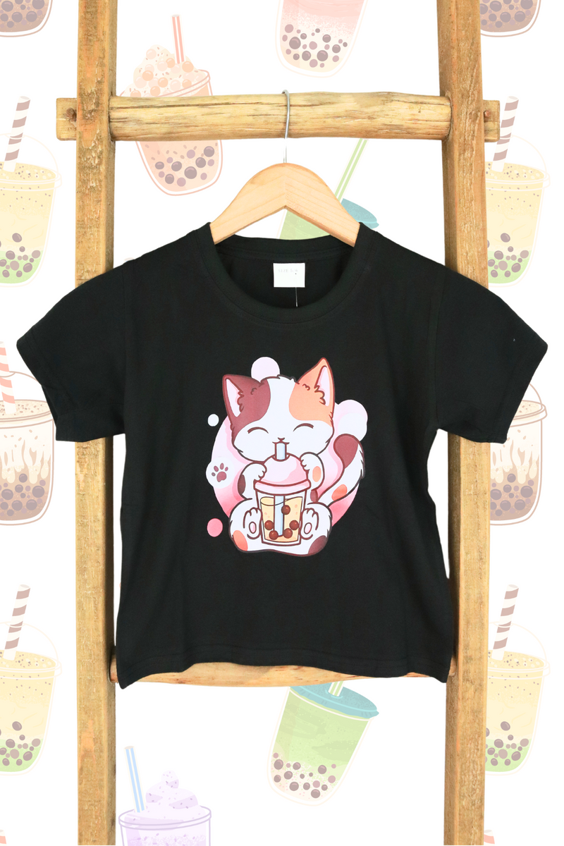 Jeans Warehouse Hawaii - S/S PRINT 7-16 - BOBA CAT TEE | KIDS SIZE 7-16 | By GREENWELL PROMOTIONS LTD