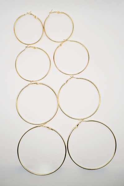 Jeans Warehouse Hawaii - BASIC HOOPS - 4 PAIR GOLD MULTISIZE HOOPS | By NURI IMPORT INC.