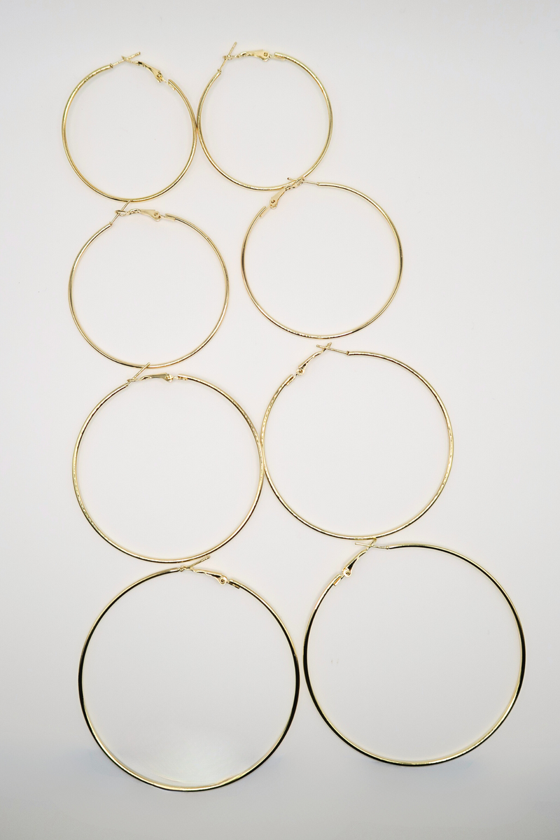 Jeans Warehouse Hawaii - BASIC HOOPS - 4 PAIR GOLD MULTISIZE HOOPS | By NURI IMPORT INC.